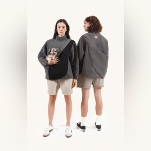BeeLaunch NEW Dark Gray Fleece Sweater‎ with Kangaroo Pouch Pet Carrier XS